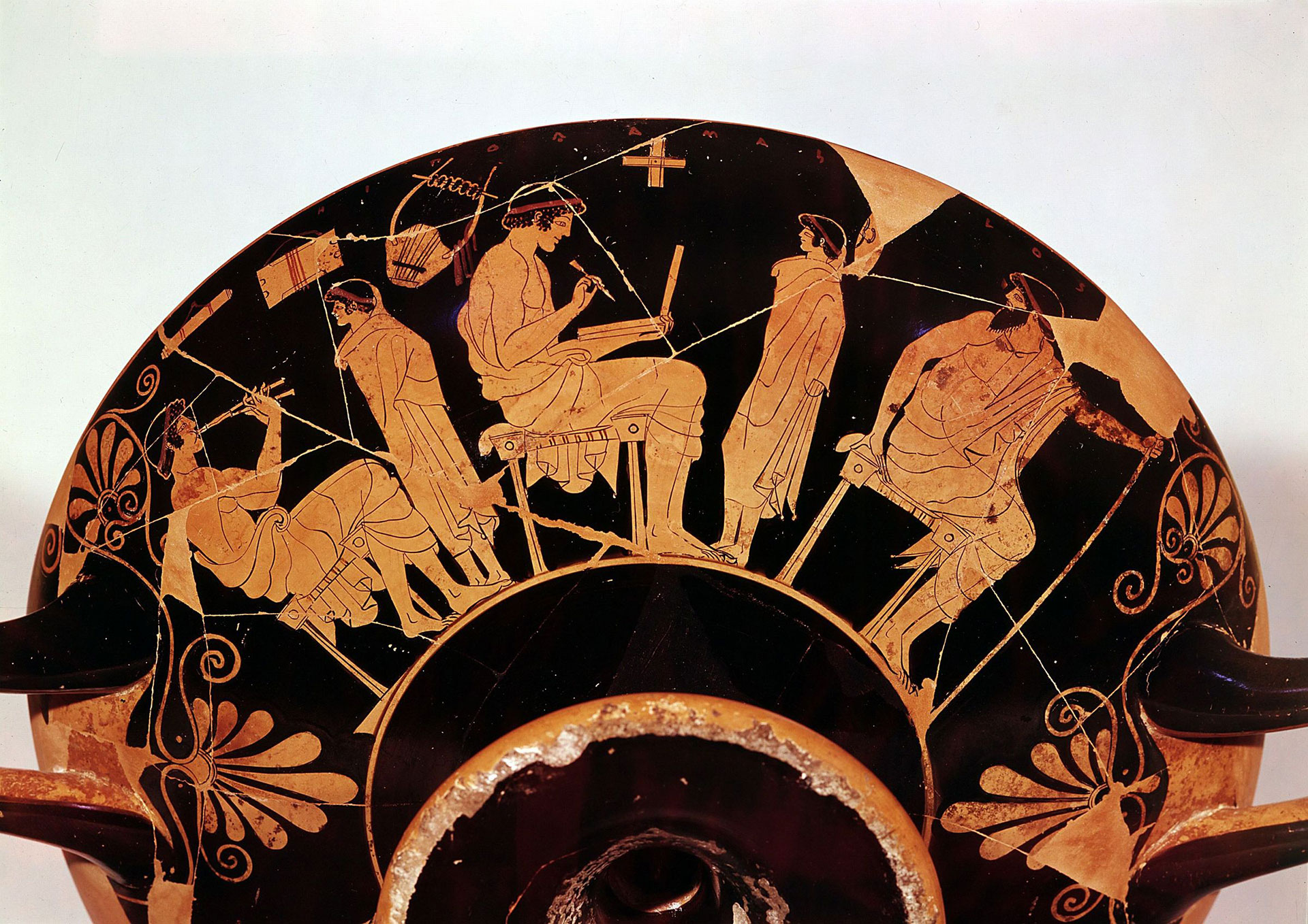 Education in Classical Greece: pottery depicting students being instructed in speech and learning to play the lyre